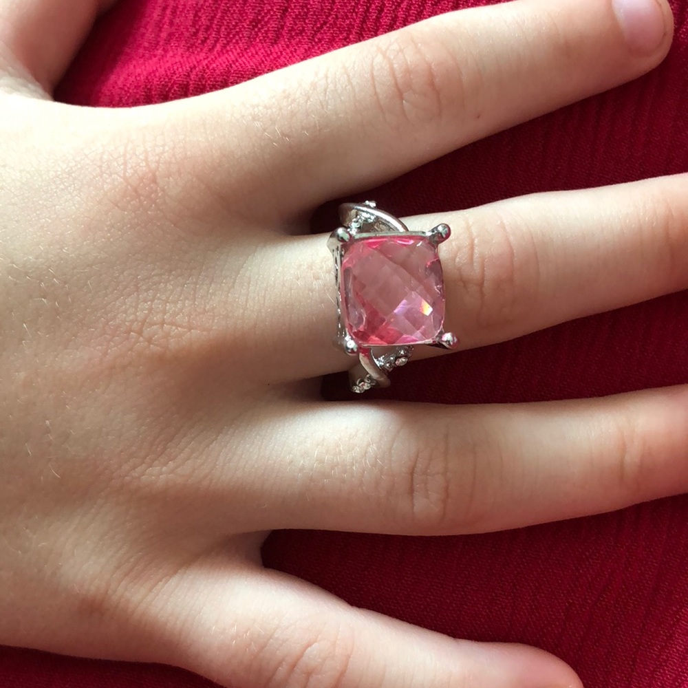 Silver Women's Pink & White Gemstone Ring New - Picture 4 of 4